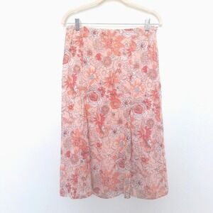 Y2K Croft & Barrow Womens Skirt Size 10 Pink Floral A-Line Midi Cottagecore Soft